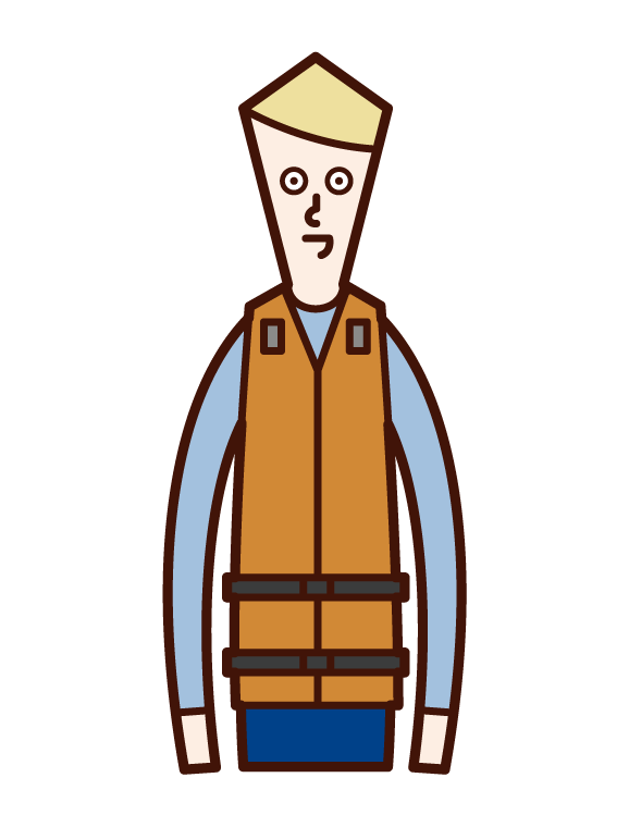 Illustration of a man in a life jacket and life jacket