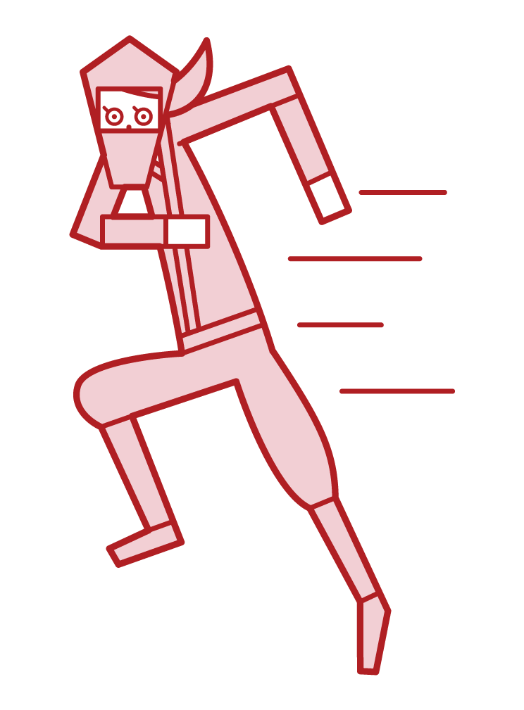 走る忍者（女性）のイラスト