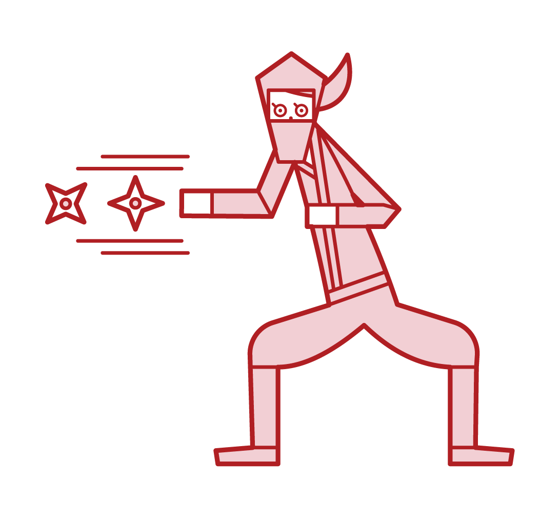 手裏剣を投げる忍者（女性）のイラスト