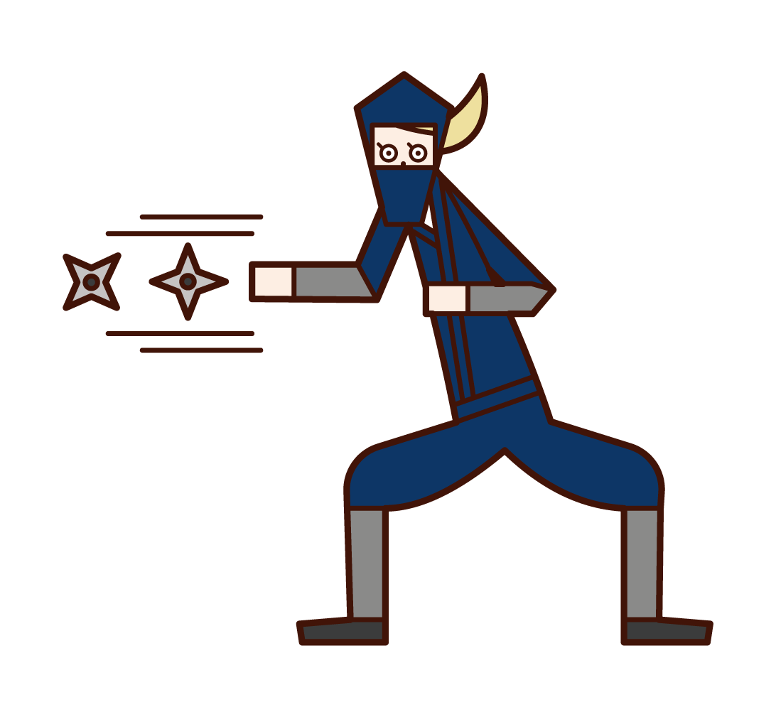 Illustration of a ninja (female) throwing a shuriken
