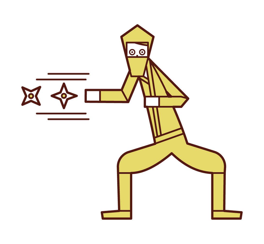 忍者（男性）投擲手背劍的插圖