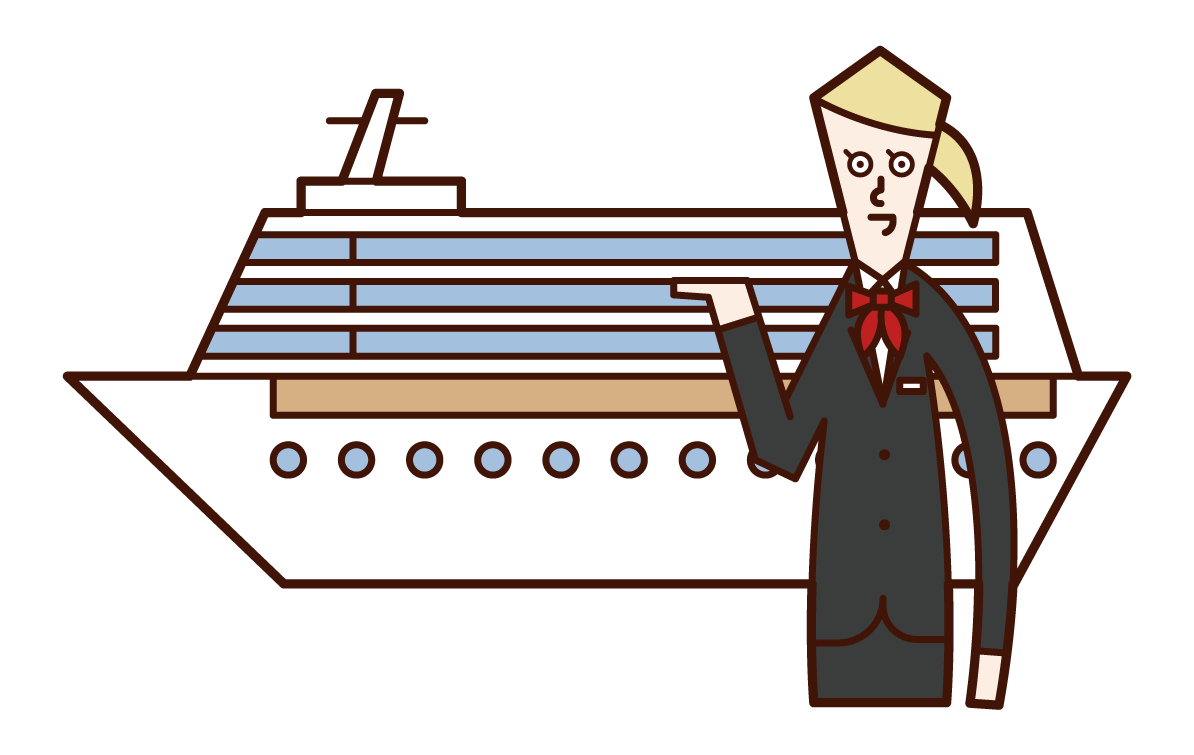 客船和乘務員（女性）的插圖