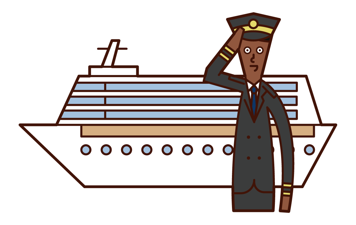 客船と船長（男性）のイラスト