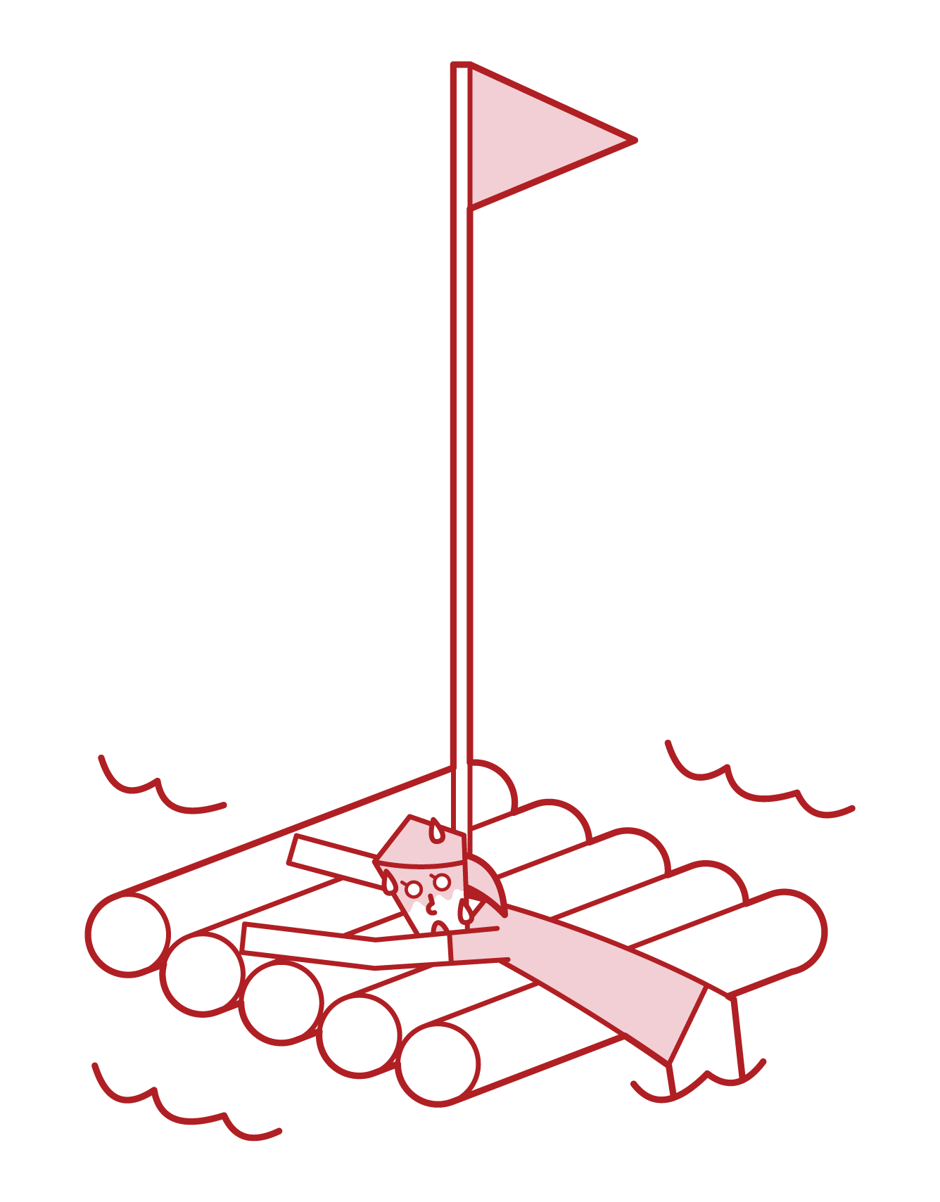 Illustration of a man drifting on a raft