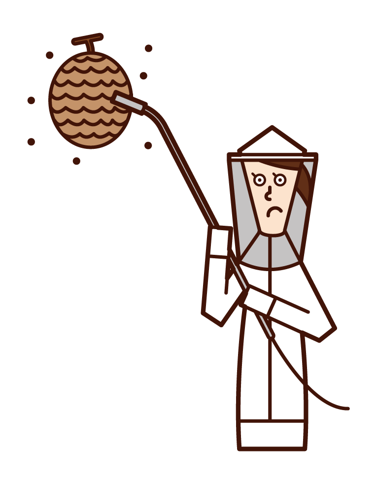 Illustration of a female exterminating a beehive