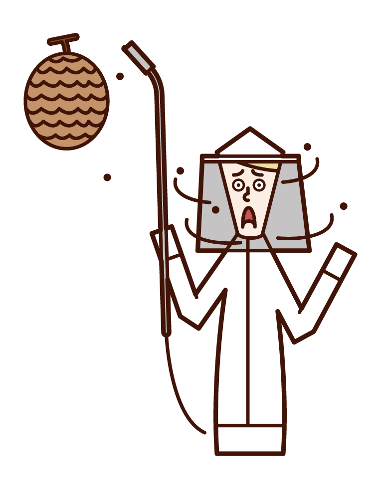 Illustration of a man (male) who fails to exterminate a beehive