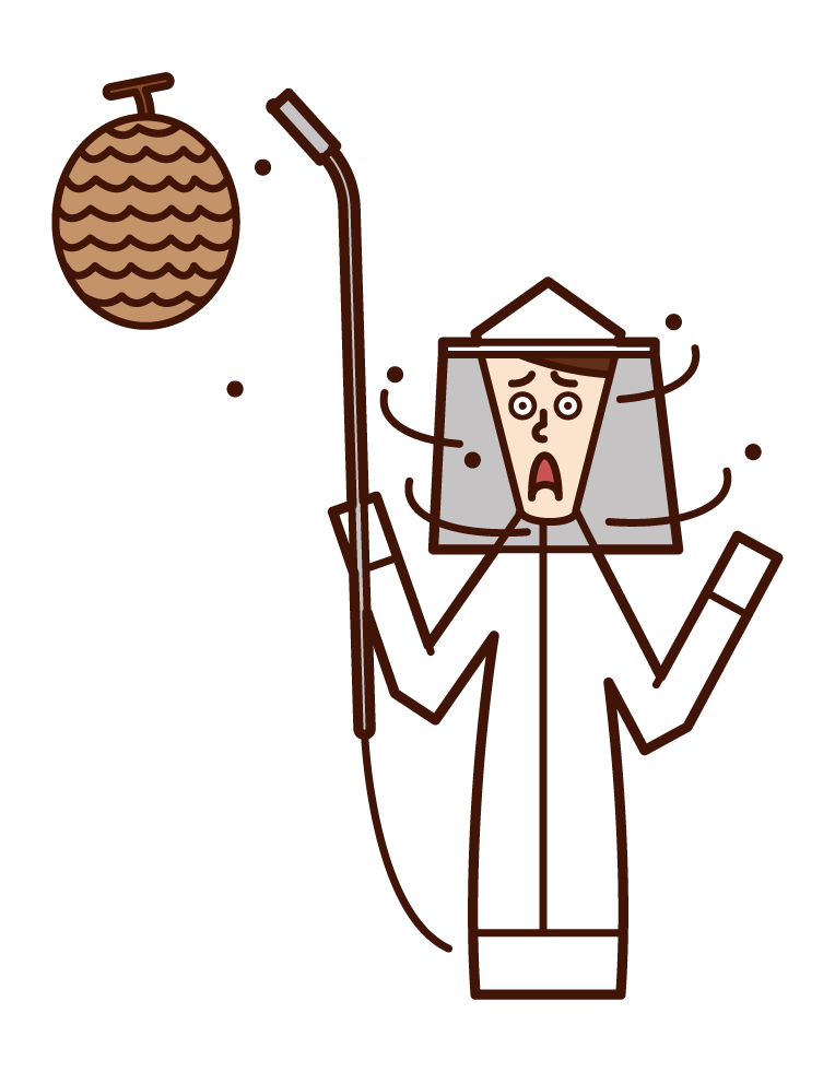 Illustration of a man (male) who fails to exterminate a beehive