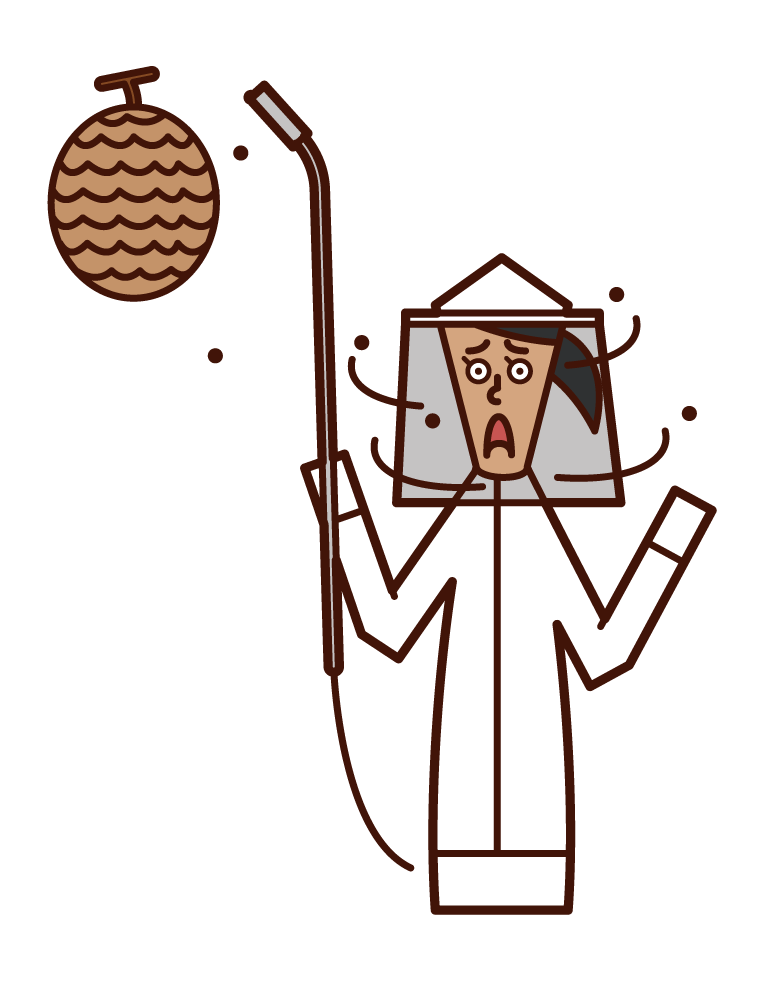 Illustration of a woman failing to exterminate a beehive