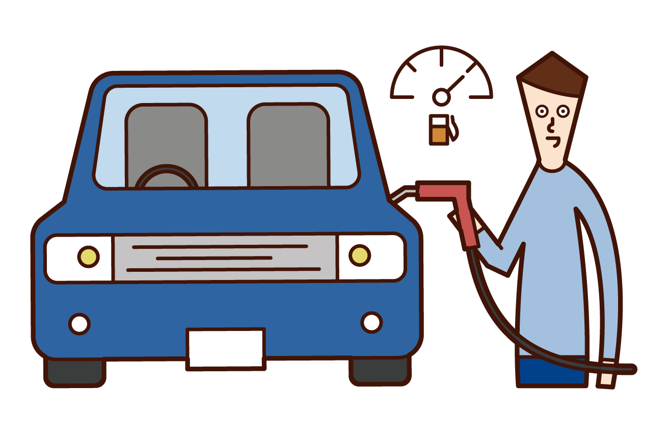 Illustration of a man refueling gasoline in a car