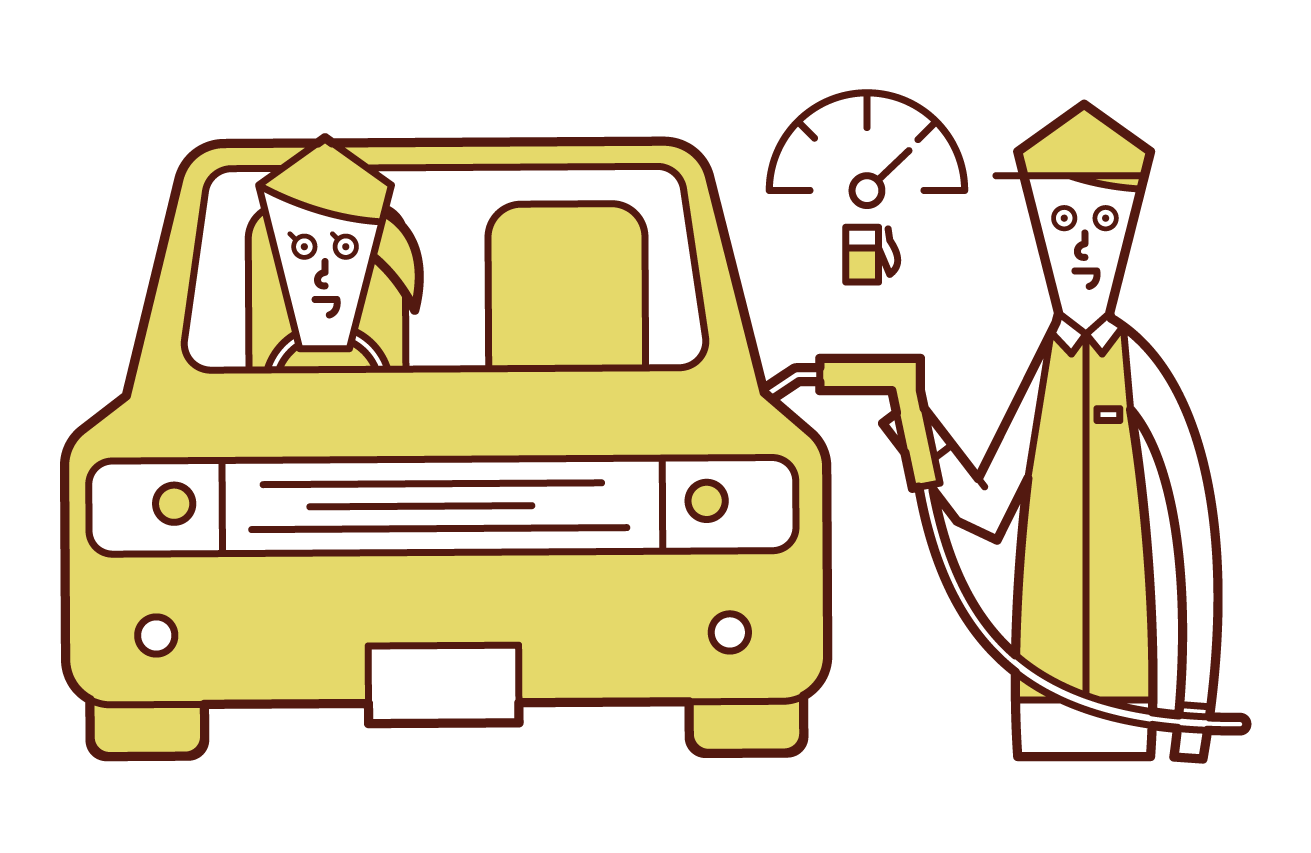 Illustration of a man refueling gasoline in a car