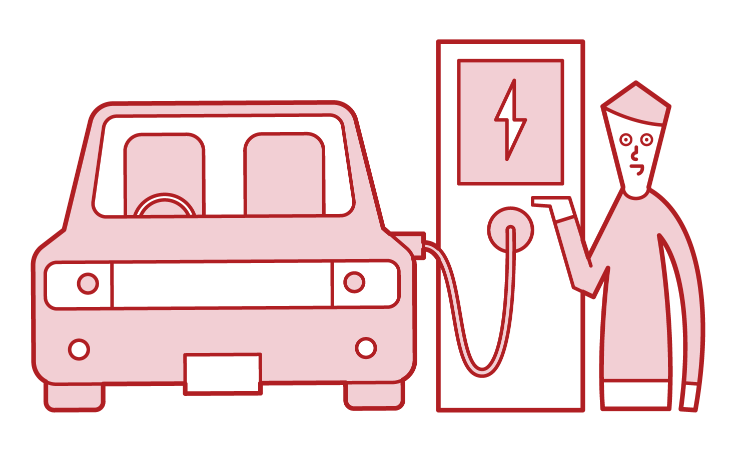 Illustration of a man charging an electric car