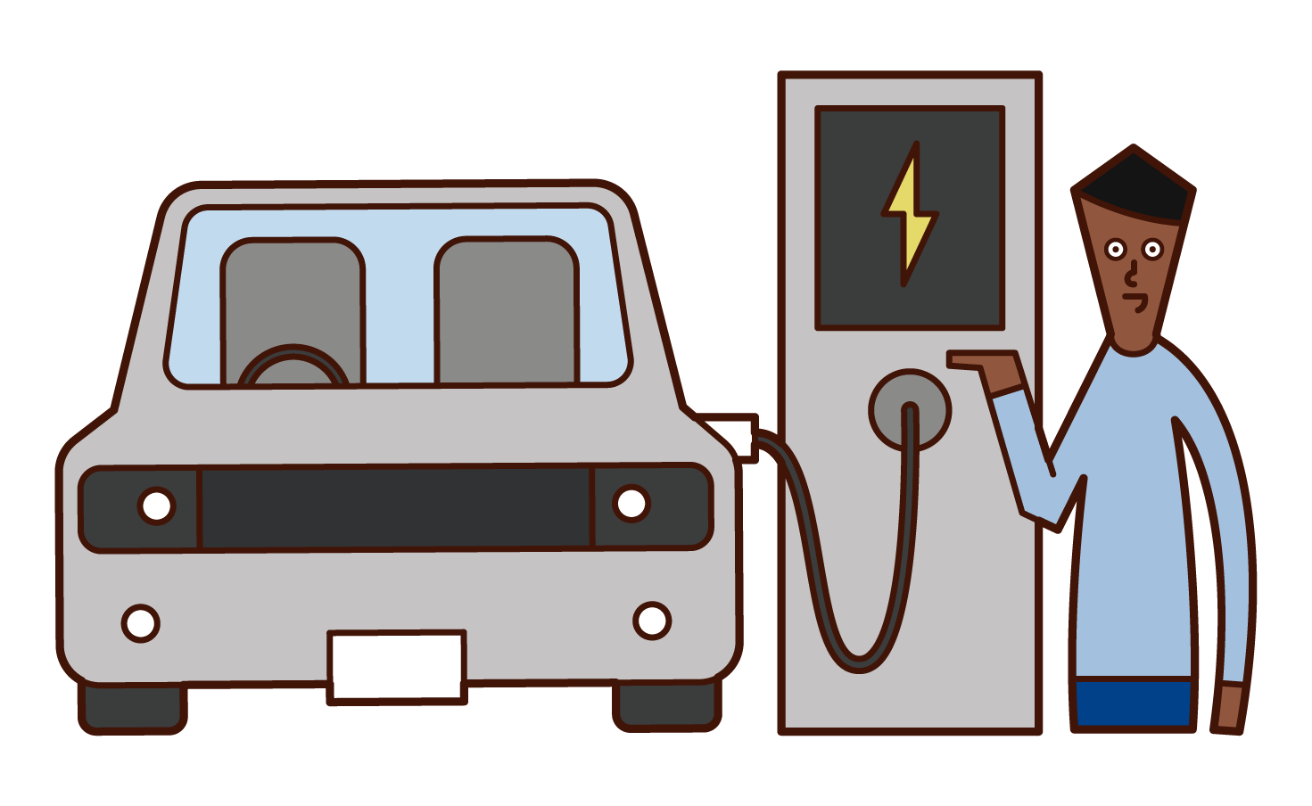 Illustration of a man charging an electric car