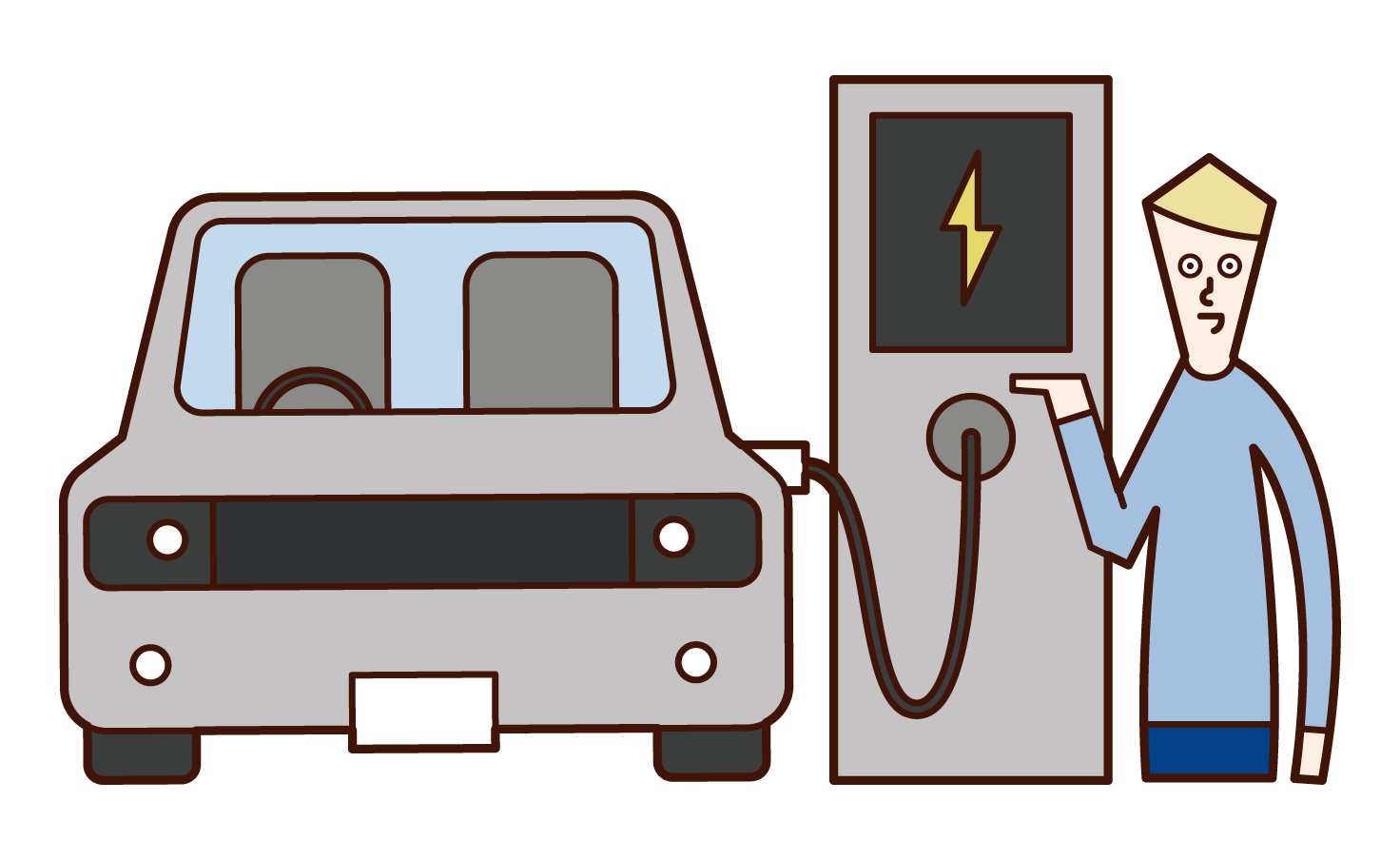 전기 자동차를 충전하는 사람 (남성)의 그림