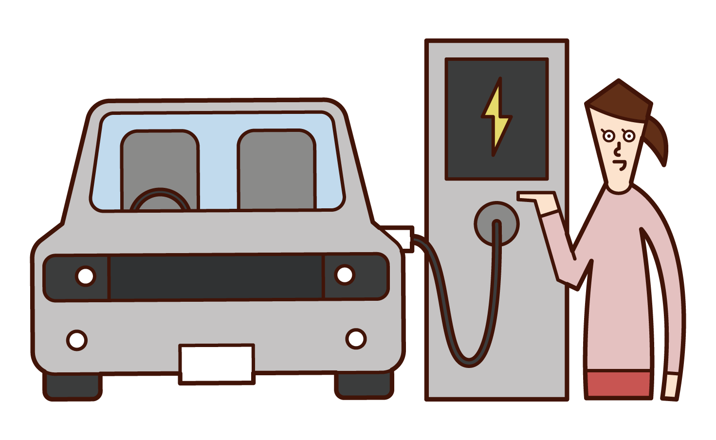 電気自動車を充電する人（男性）のイラスト