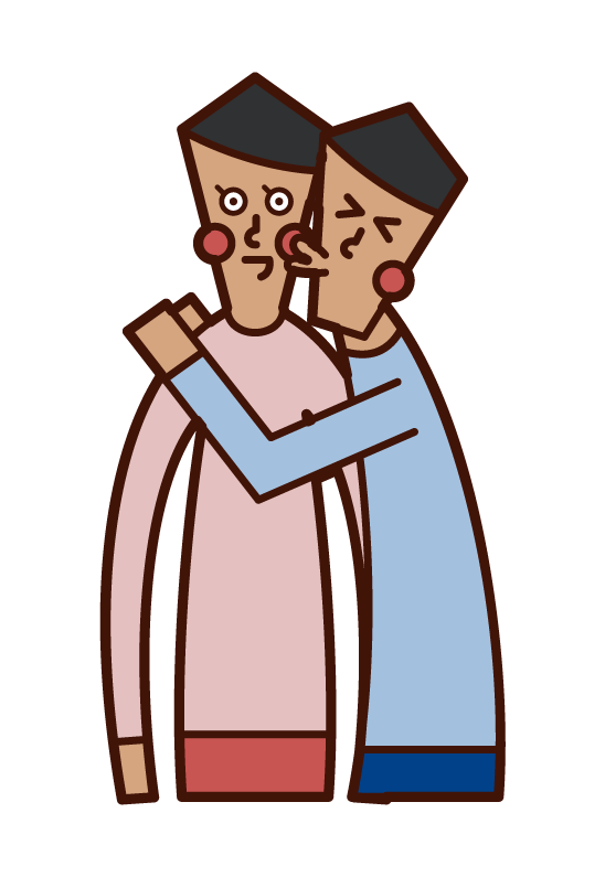 Illustration of a man kissing her on the cheek