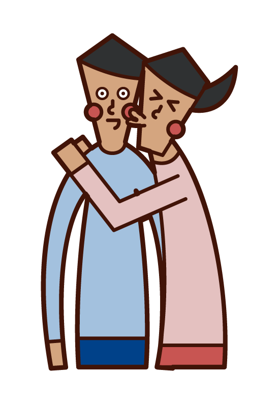 Illustration of a woman kissing her boyfriend on the cheek