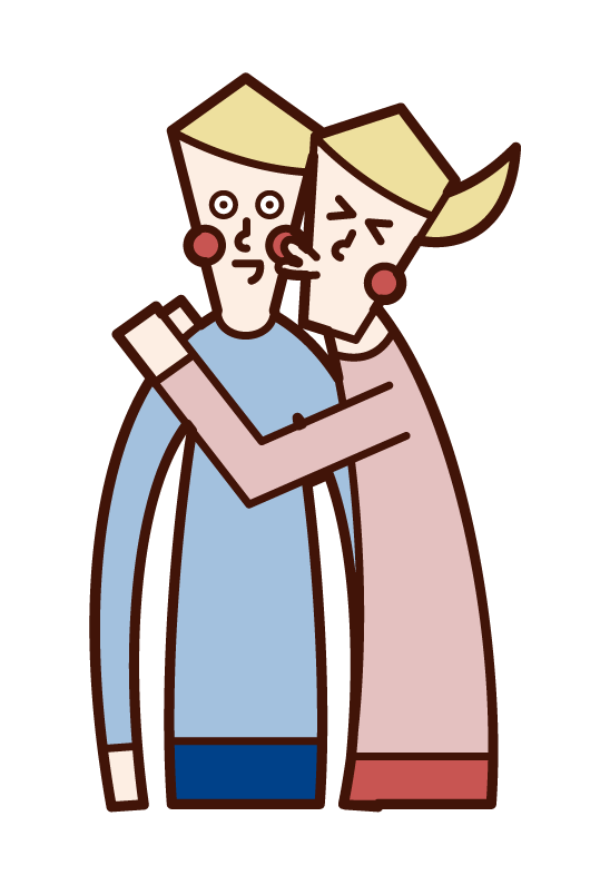 Illustration of a woman kissing her boyfriend on the cheek
