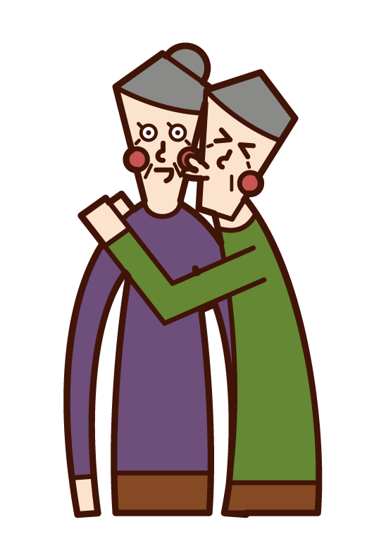 Illustration of a person kissing his wife on the cheek