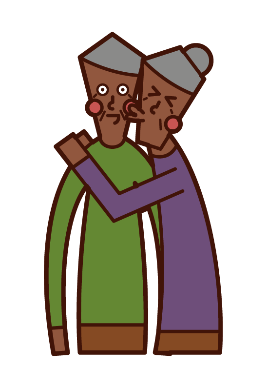 Illustration of a person kissing her husband on the cheek