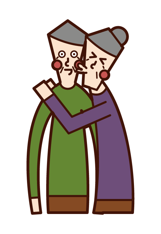 Illustration of a person kissing her husband on the cheek