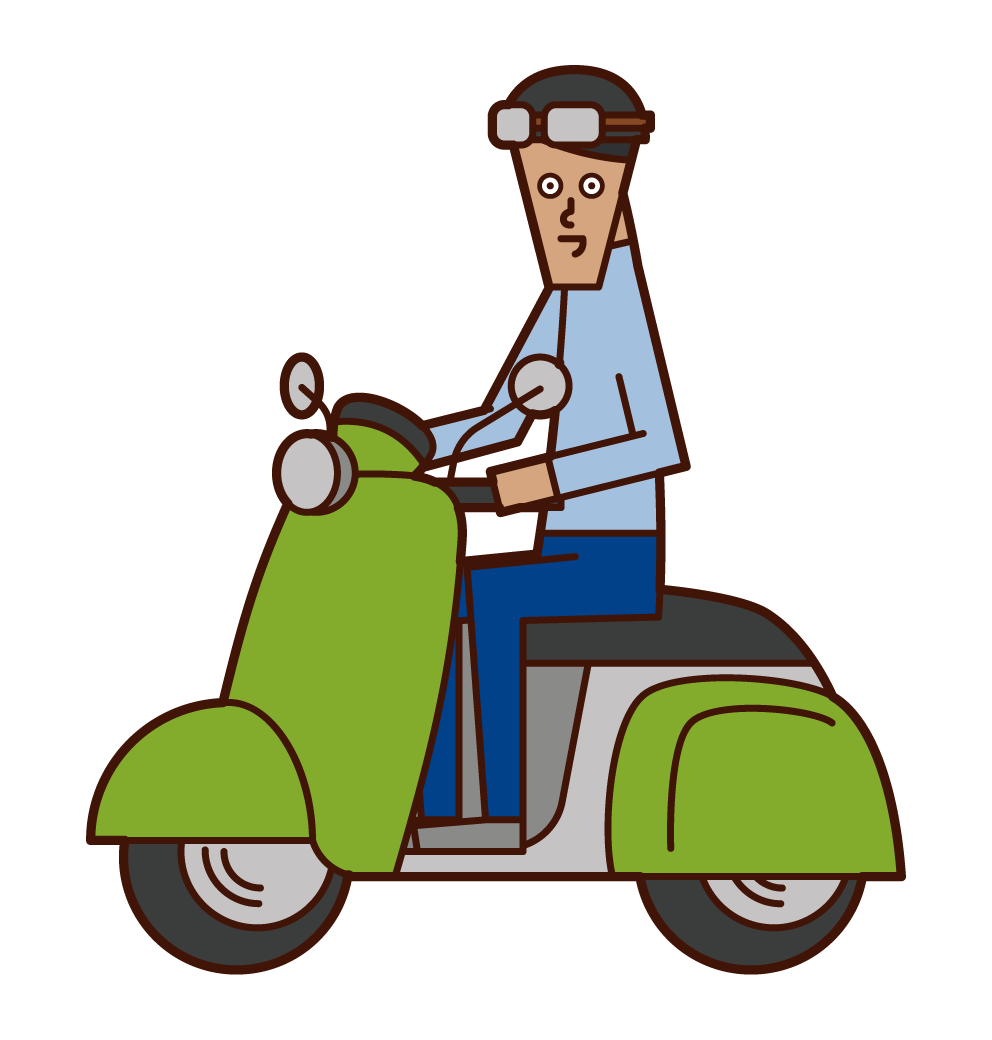 Illustration of a man riding a scooter