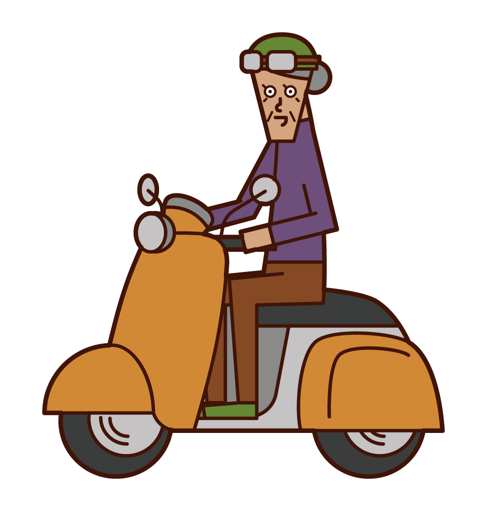 Illustration of a scooter riding person (grandmother)