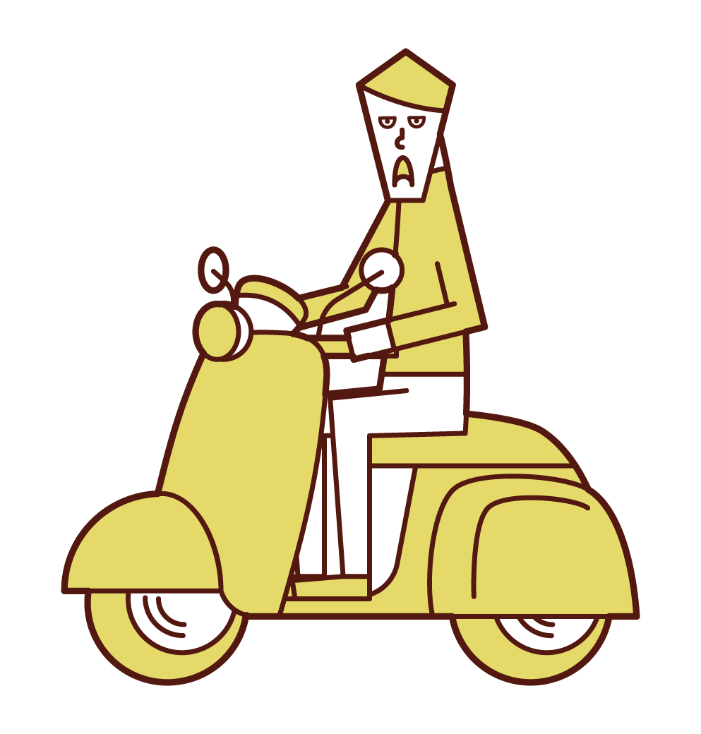ヘルメットを被らずにスクーターに乗る人（男性）のイラスト