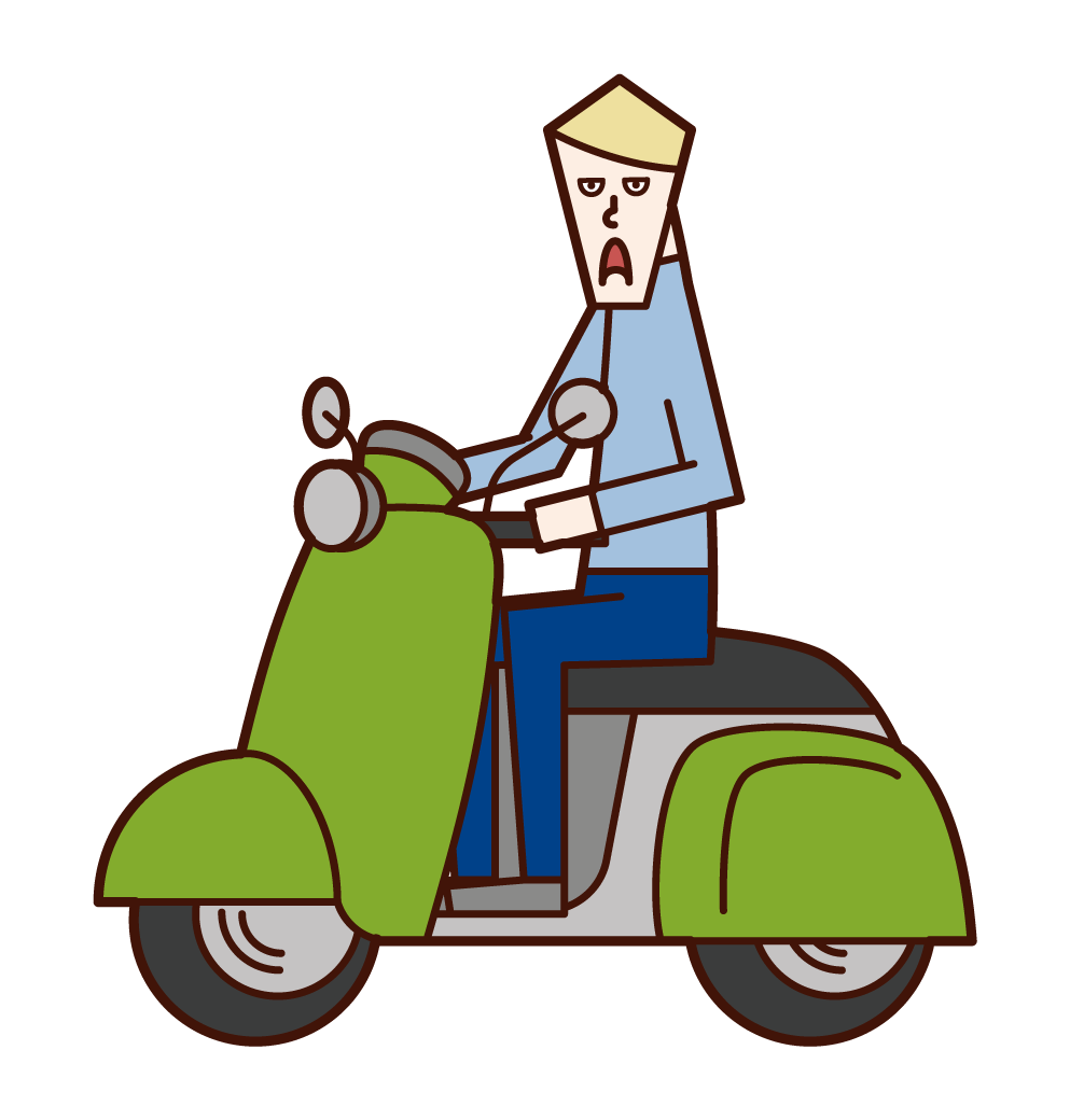 Illustration of a man riding a scooter without wearing a helmet