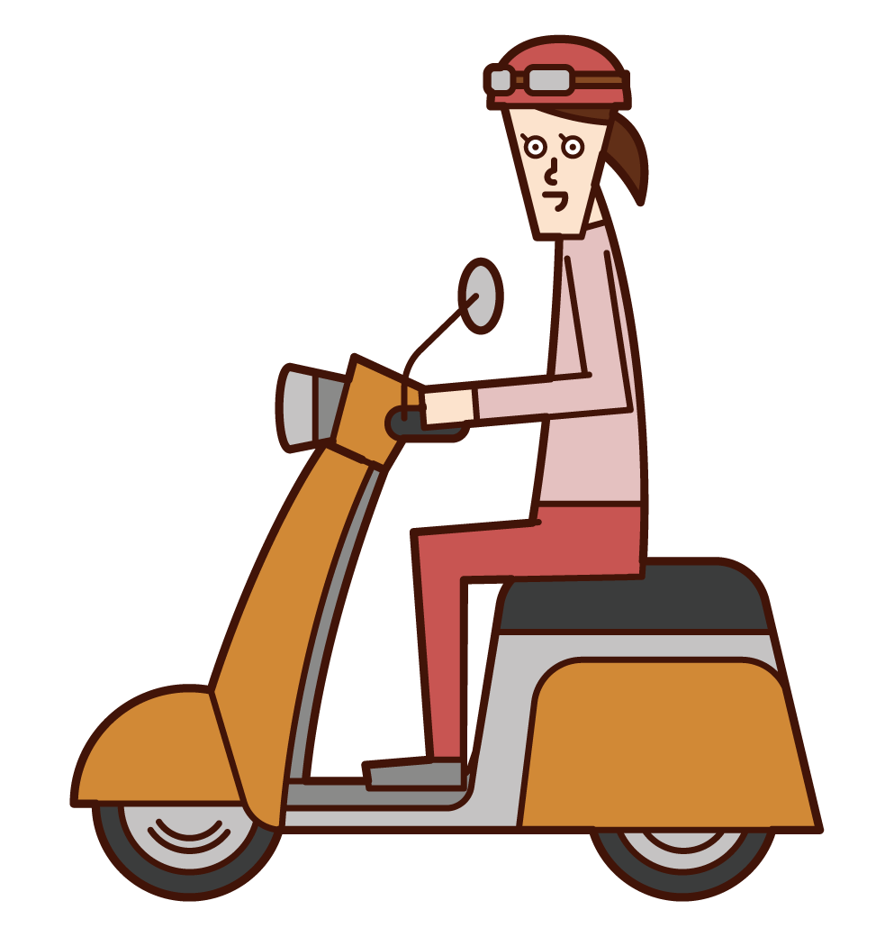 ヘルメットを被らずにスクーターに乗る人（男性）のイラスト