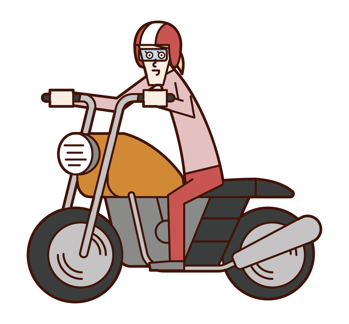 バイクを運転する人（女性）のイラスト