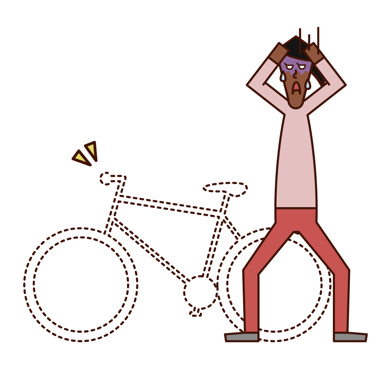 自転車を盗まれた人（女性）のイラスト