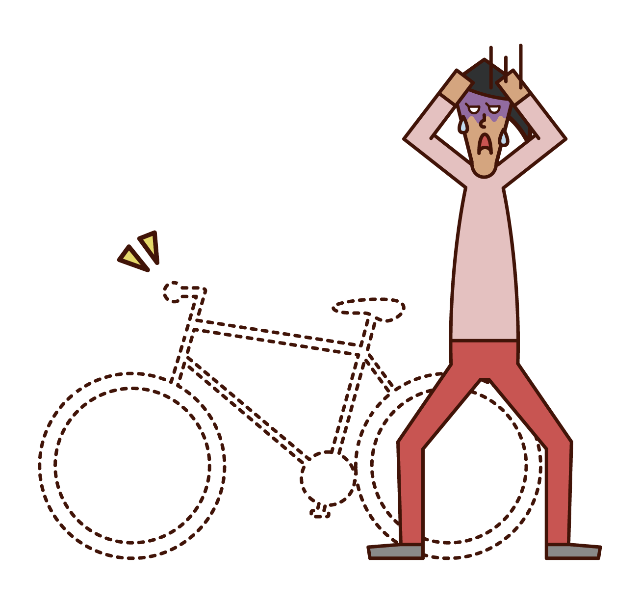 自転車を盗まれた人（女性）のイラスト
