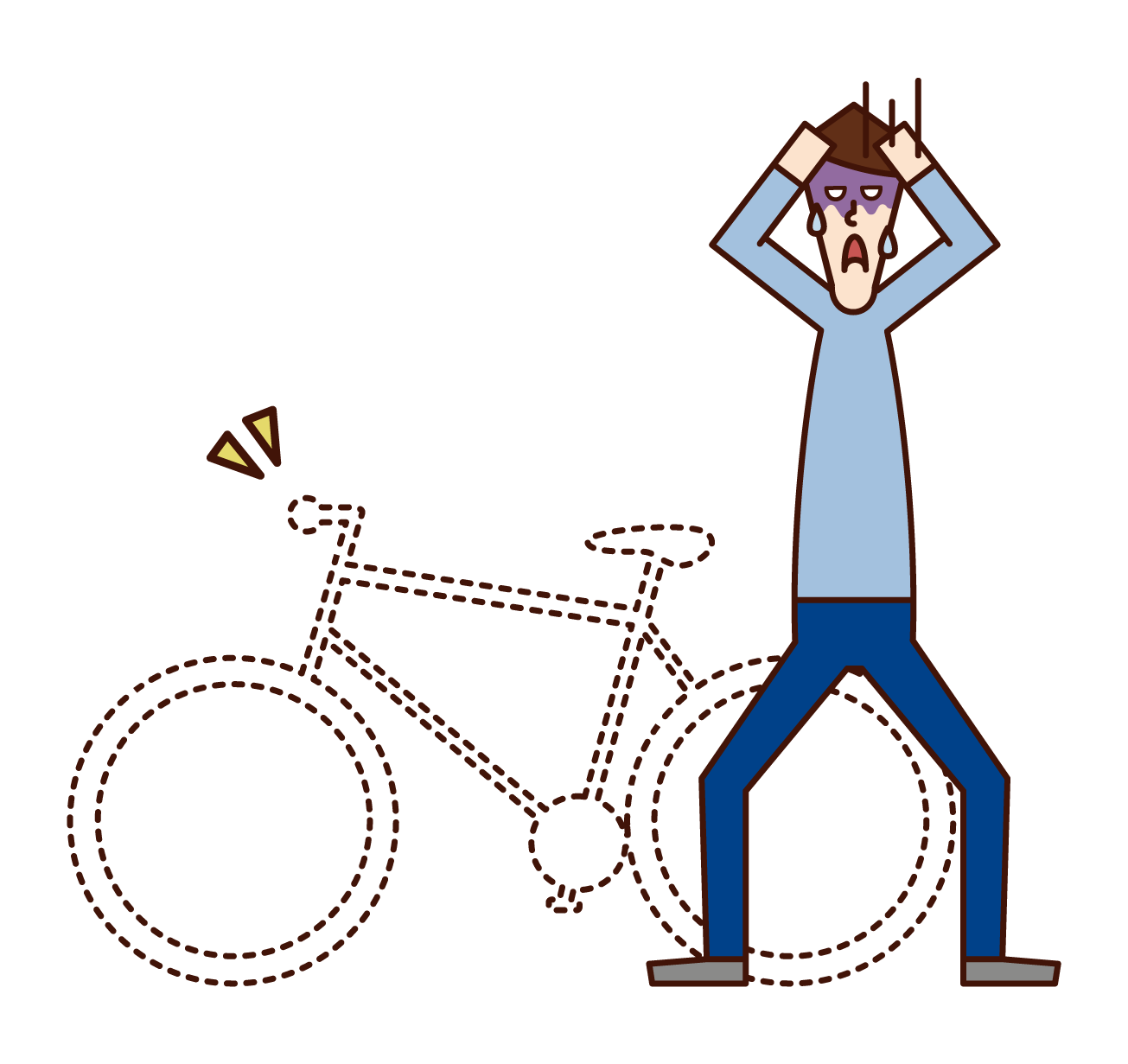 Illustration of a man (man) whose bicycle was stolen