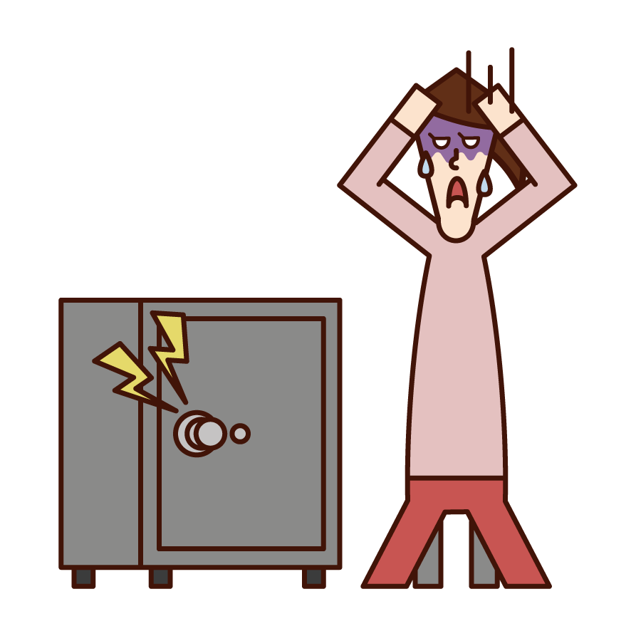 Illustration of a man who is troubled by the safe not opening