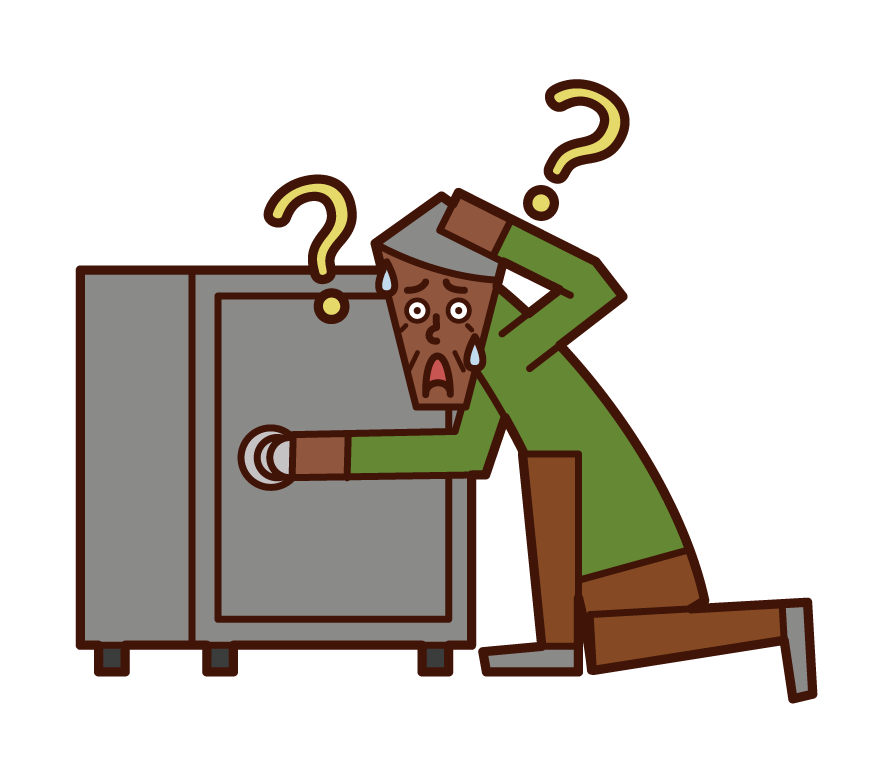 Illustration of a person (grandfather) who is troubled by not opening the safe