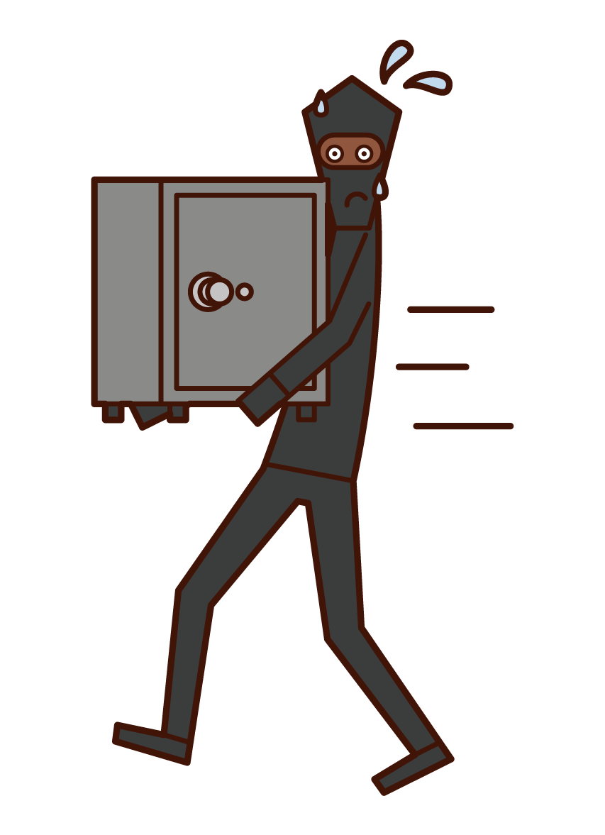Illustration of a robber (man) stealing a safe