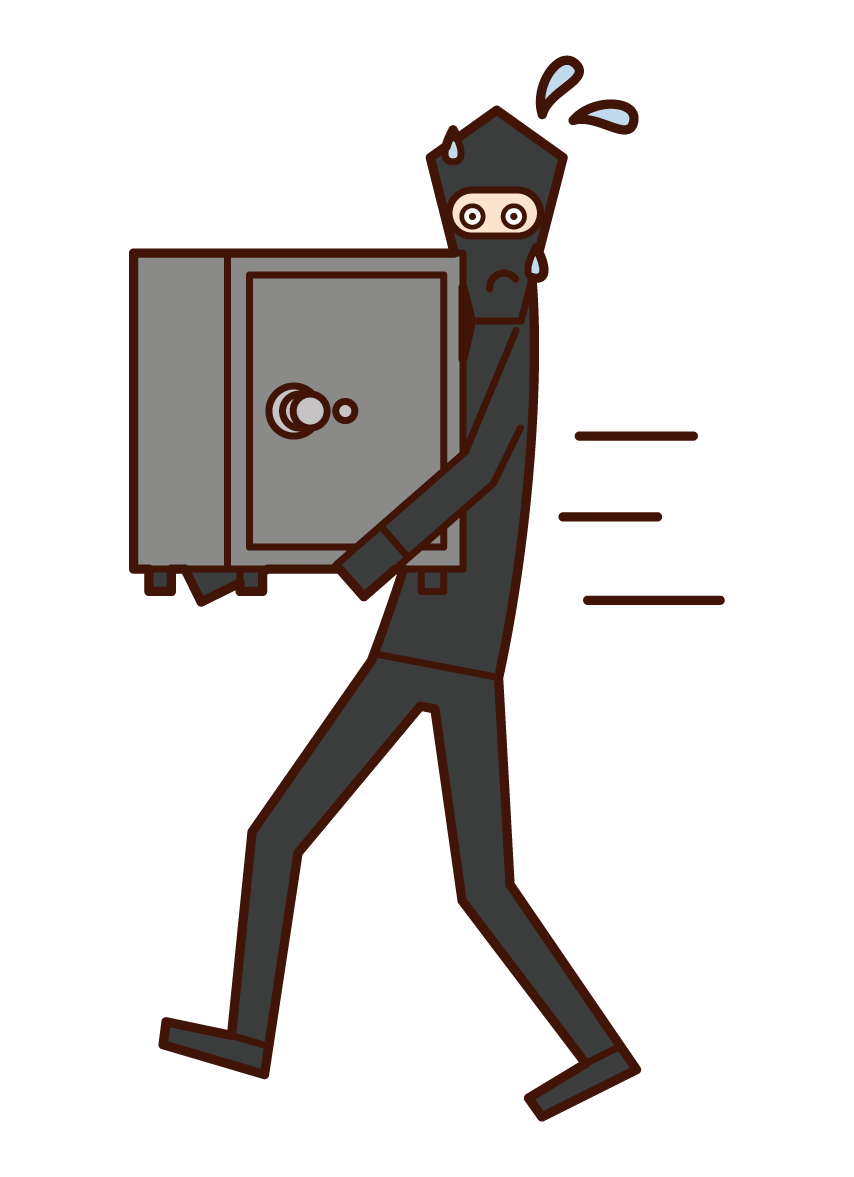 Illustration of a robber (man) stealing a safe