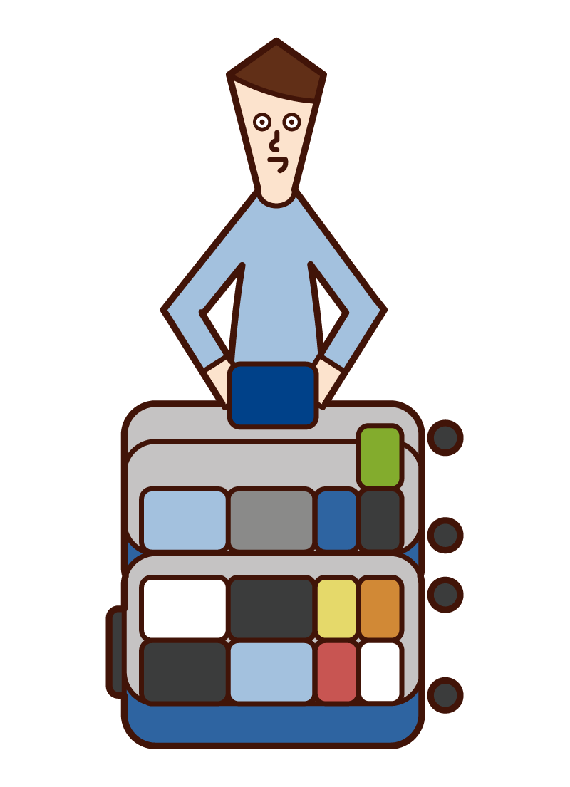 Illustration of a man packing his suitcase