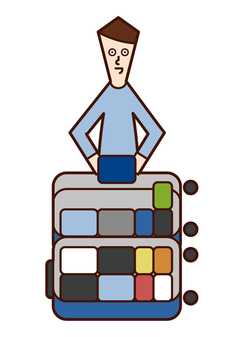 Illustration of a person (woman) checking disaster prevention goods