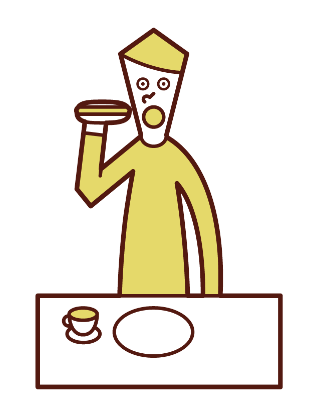 Illustration of a man eating a hot dog