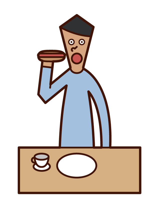 Illustration of a man eating a hot dog
