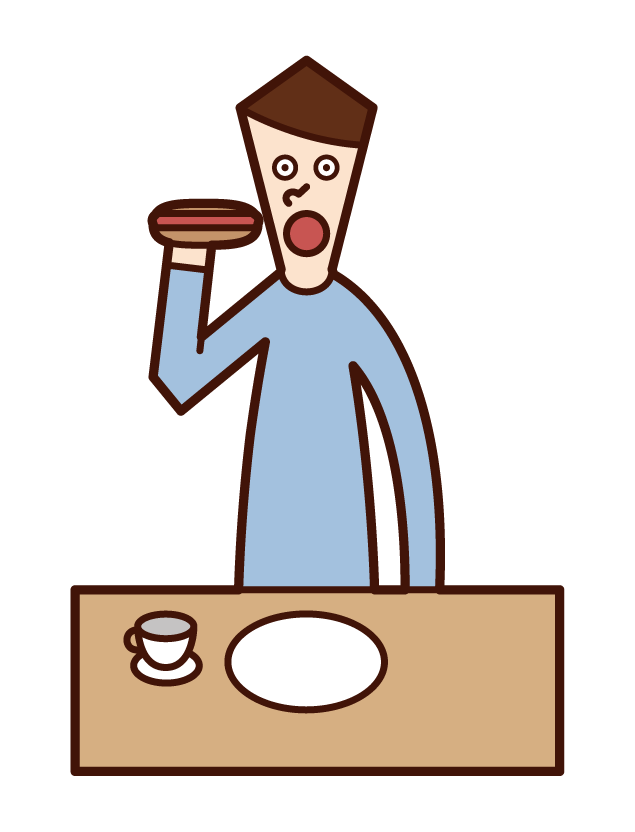 ホットドッグを食べる人（男性）のイラスト
