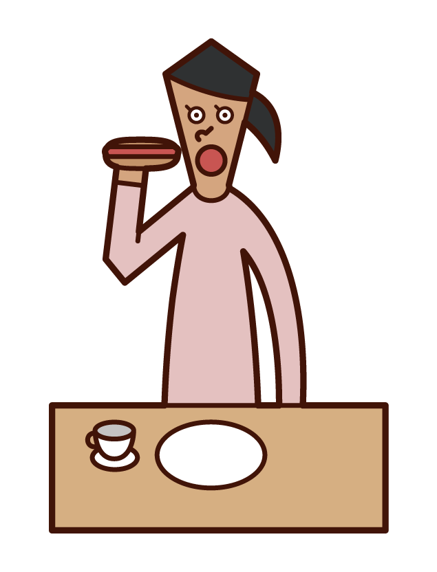 ホットドッグを食べる人（女性）のイラスト