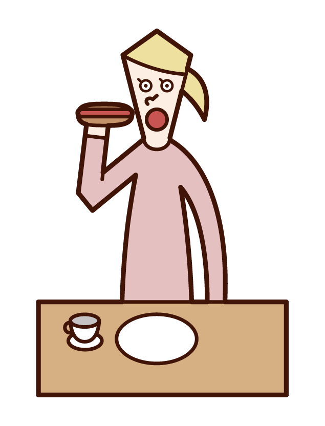 ホットドッグを食べる人（女性）のイラスト