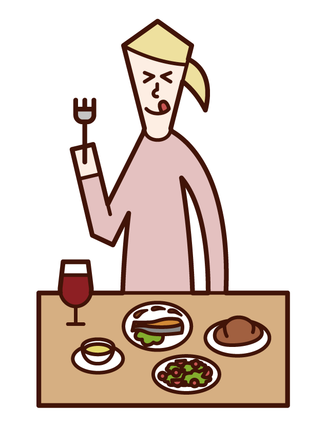 Illustration of a woman eating fashionable food