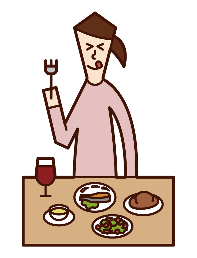 Illustration of a woman eating fashionable food