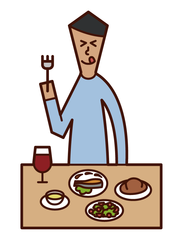 Illustration of a man eating fashionable food