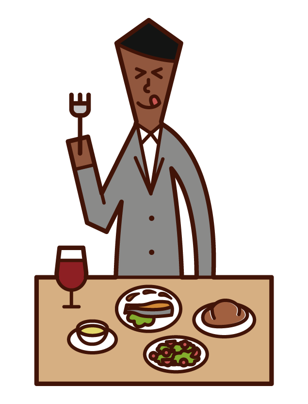 おしゃれな料理を食べる人（男性）のイラスト