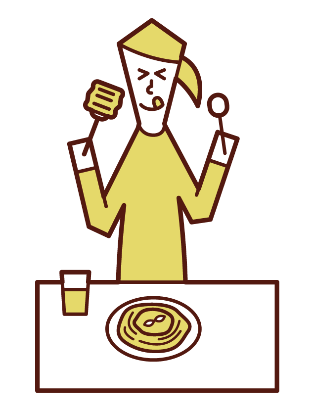 パスタ・スパゲッティーを食べる人（女性）のイラスト