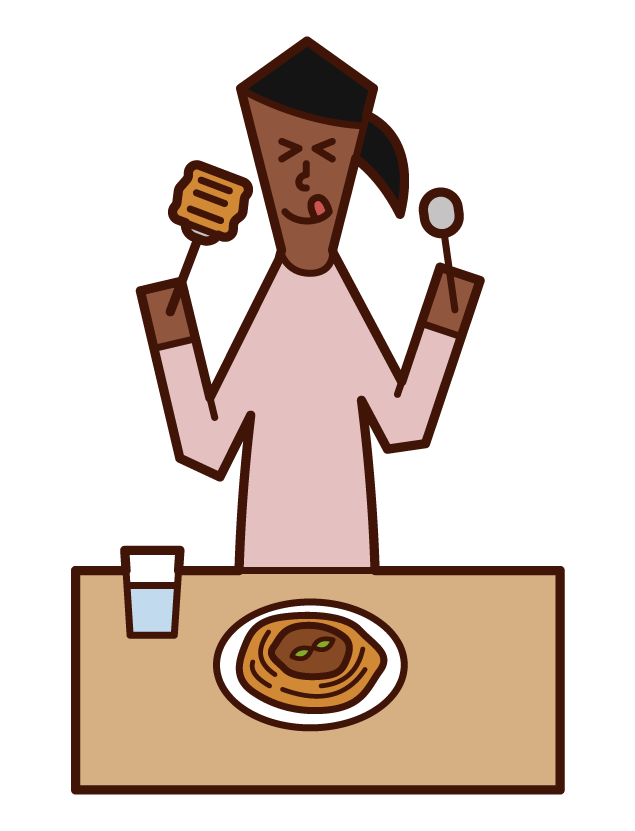 パスタ・スパゲッティーを食べる人（女性）のイラスト